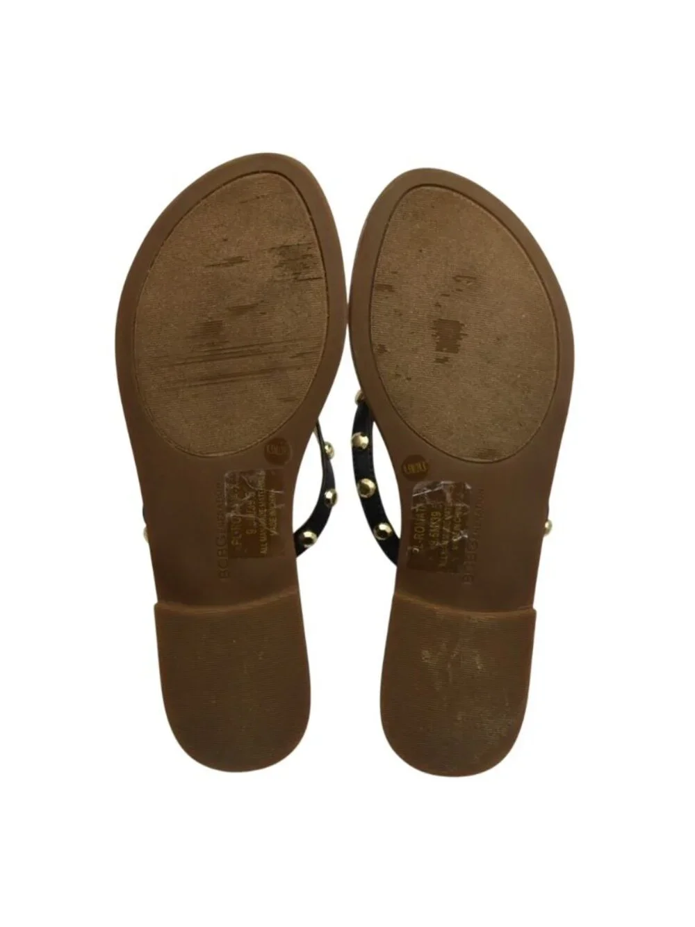 BCBGGeneration Womens Studded Black Thong Sandals Size 9.5M Brown Sole Flip Flop